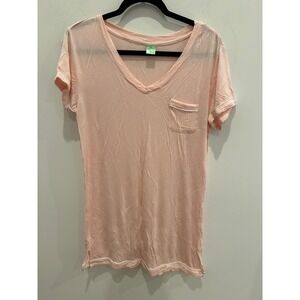 Honeydew Intimates Peach V-Neck Sleep Shirt Short Sleeve Piped Pocket Top L